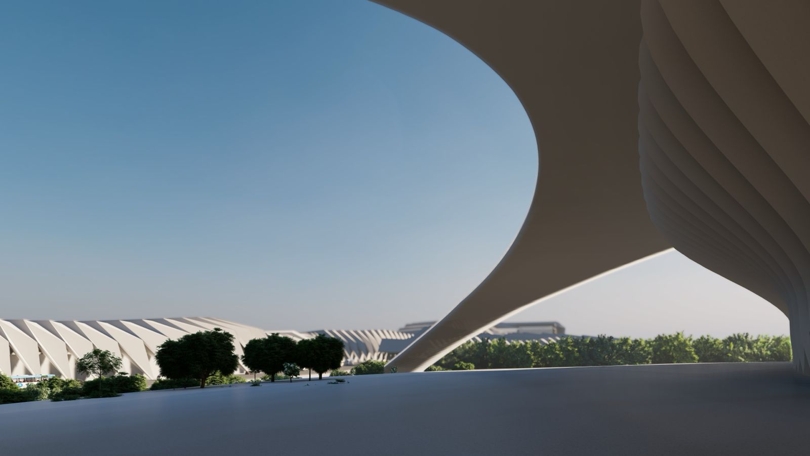 Estructura arquitectónica futurista del complejo Murcia Arena